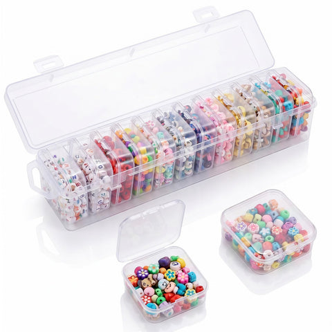 Bead Organizer Box 13 Pcs Clear Plastic Storage Containers with Hinged Lids Compartments Clear Plastic Storage Container Set Bead Storages Containers