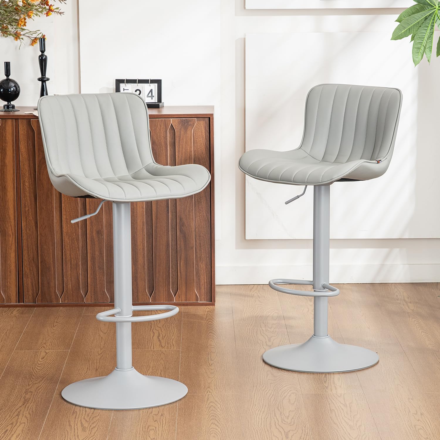 Kidol&Shellder Bar Stools Set of 2 Modern Breakfast Bar Stools, ALL Grey