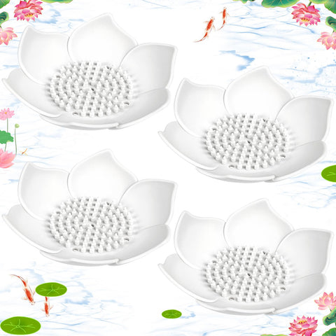 Soap Dishes with Draining, 3 Pack Bathroom Bar Soap Holder for Shower Silicone Self-draining Floral Lotus Shaped Sponge Bar Soap Holder Soap Tray for