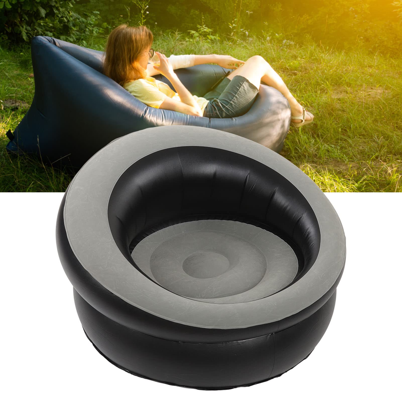 Inflatable Sofa Chair, Flocking Air Sofa, Blow Up Couches Inflatable Lounge Chair for Living Room Bedroom Reading Room Office Balcony Camping Travel