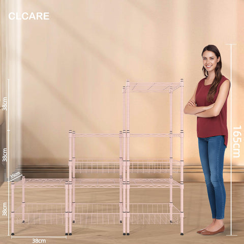 CLCARE Stacking Shelf Adjustable, Stackable & Expandable, Heavy Duty Storage Shelving Unit, Cabinet Organizer Shelf (Pink,2-Tier)