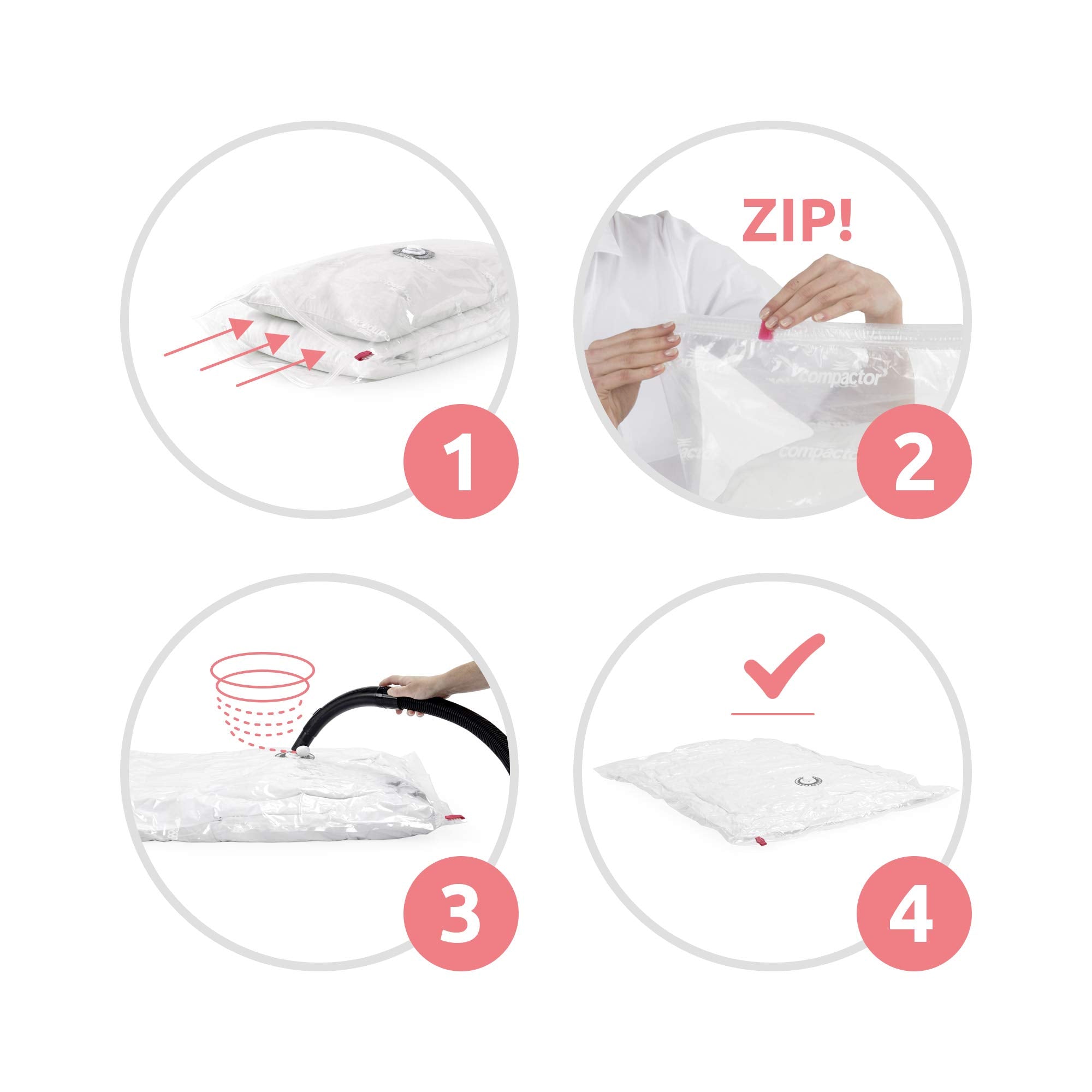 Compactor Aspispace Vacuum Compression Bags XL - 6 Pack, 80X130 cm, Transparent, Reusable Storage Solution