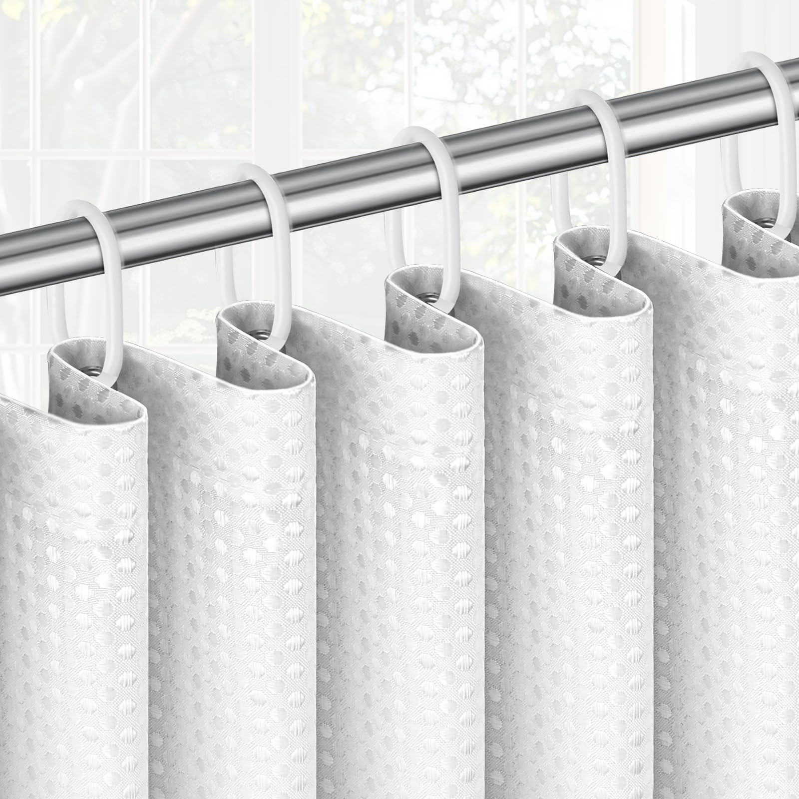 APXEL White Waffle Shower Curtain, Mould Proof Waterproof Shower Curtains