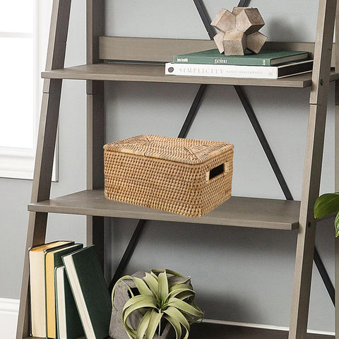 IGNPION Rattan Wicker Storage Basket With Lid, Decorative Multipurpose Storage Bin for Shelves, Bathroom, Kitchen, Living Room, Office