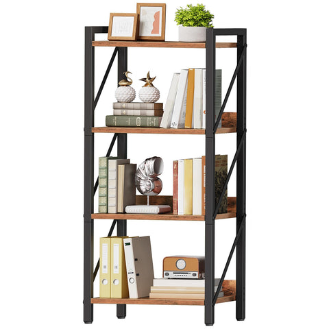 HOOBRO 4-Tier Bookshelf, Industrial Corner Bookcase, Display Rack, Metal Frame, for Living Room, Bedroom, Office, Kitchen, Entryway