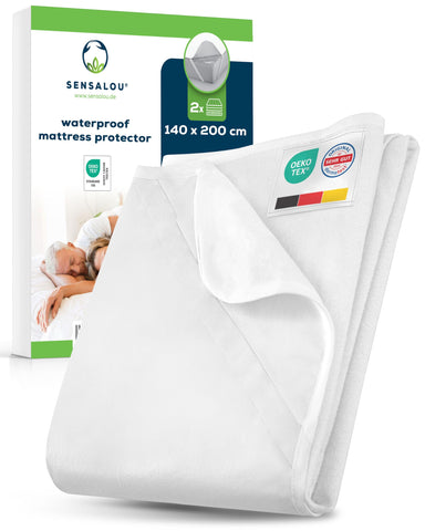 Sensalou Waterproof Mattress Protector 140x200 cm – 2-Pack Double Bed Covers with Elastic Corner Straps, Breathable Terry Surface, Hypoallergenic