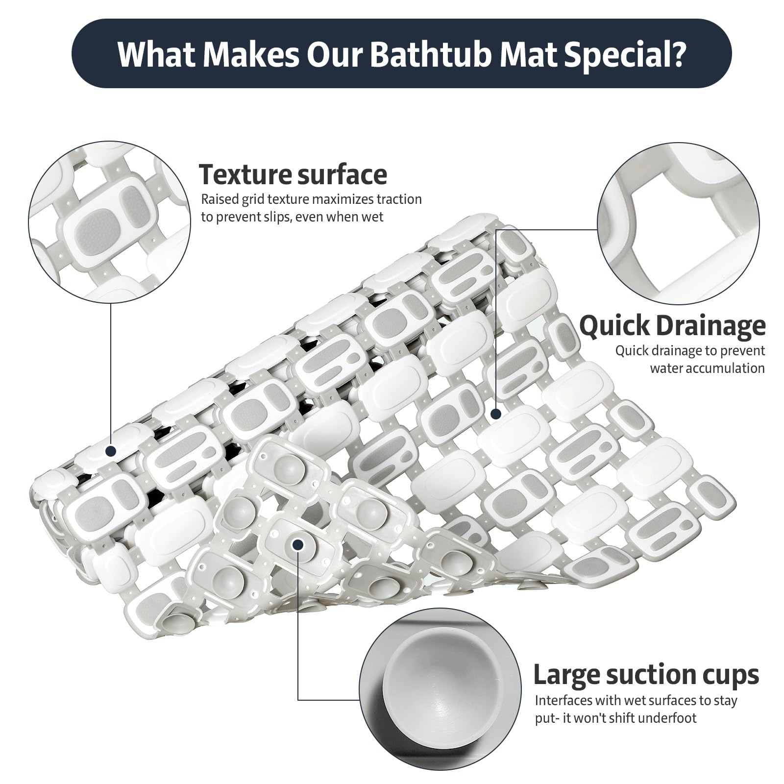 XIYUNTE Soft Shower Mat Non Slip Anti Mould for Elderly - 70x40cm Cut-to-Fit Non Slip Shower Mats for Inside Shower