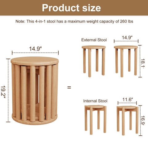YQJJGL 4PCS Wood Stools, Rustic Stool, Wooden Chair, Kitchen Stools, Stackable Round Stools for Dining Room, Living Room, Classroom, Bedroom