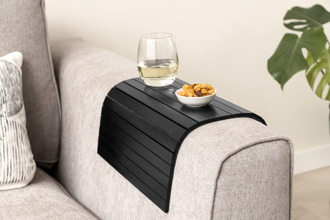Bamboo Sofa Arm Tray Table- Anti-Slip, Flexible Table for All Armrests- Durable Couch Arm Table with an Elegant Design, Natural Color