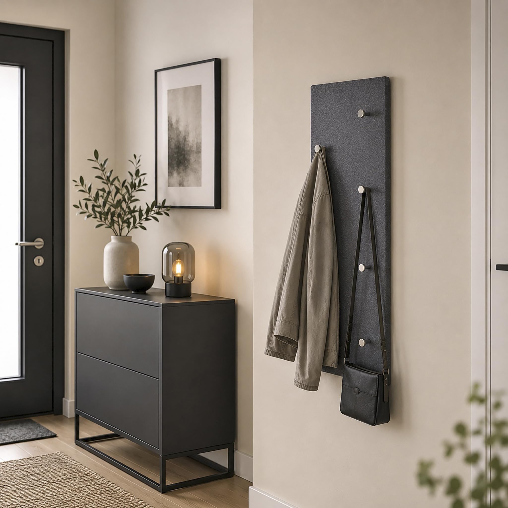 HAKU Wardrobe Chrome, Granite Finish, MDF, Metal - Dim.: W 80 cm X H 30 cm X D 6 cm, Style: Modern