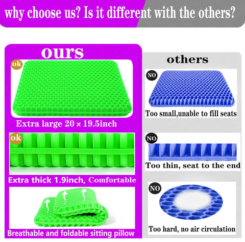 Plus Size Gel Seat Cushion, 50×50×4cm, Large and Thick Supportive Seat Cushion for Pressure Relief for Buttock, Sciatica, Tailbone Pain