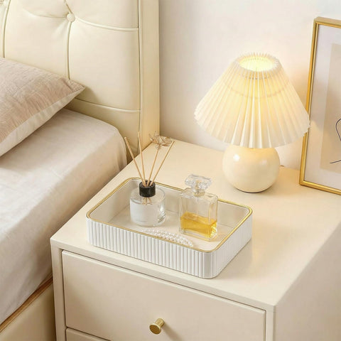 Cream PU Leather Valet Tray–Stylish Desk Organiser, Nightstand Storage for Keys Wallets Jewelry Watches