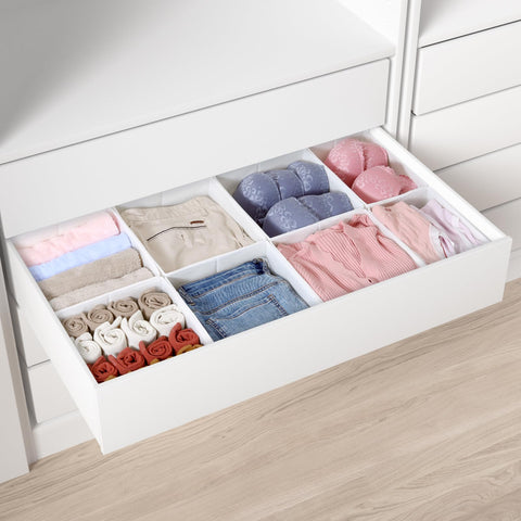 ORLISA Drawer Organiser Clothes for Wardrobe 100 x 58 cm - Perfect Fit with Sturdy Base, Foldable, Washable & Robust, Set of 8, White