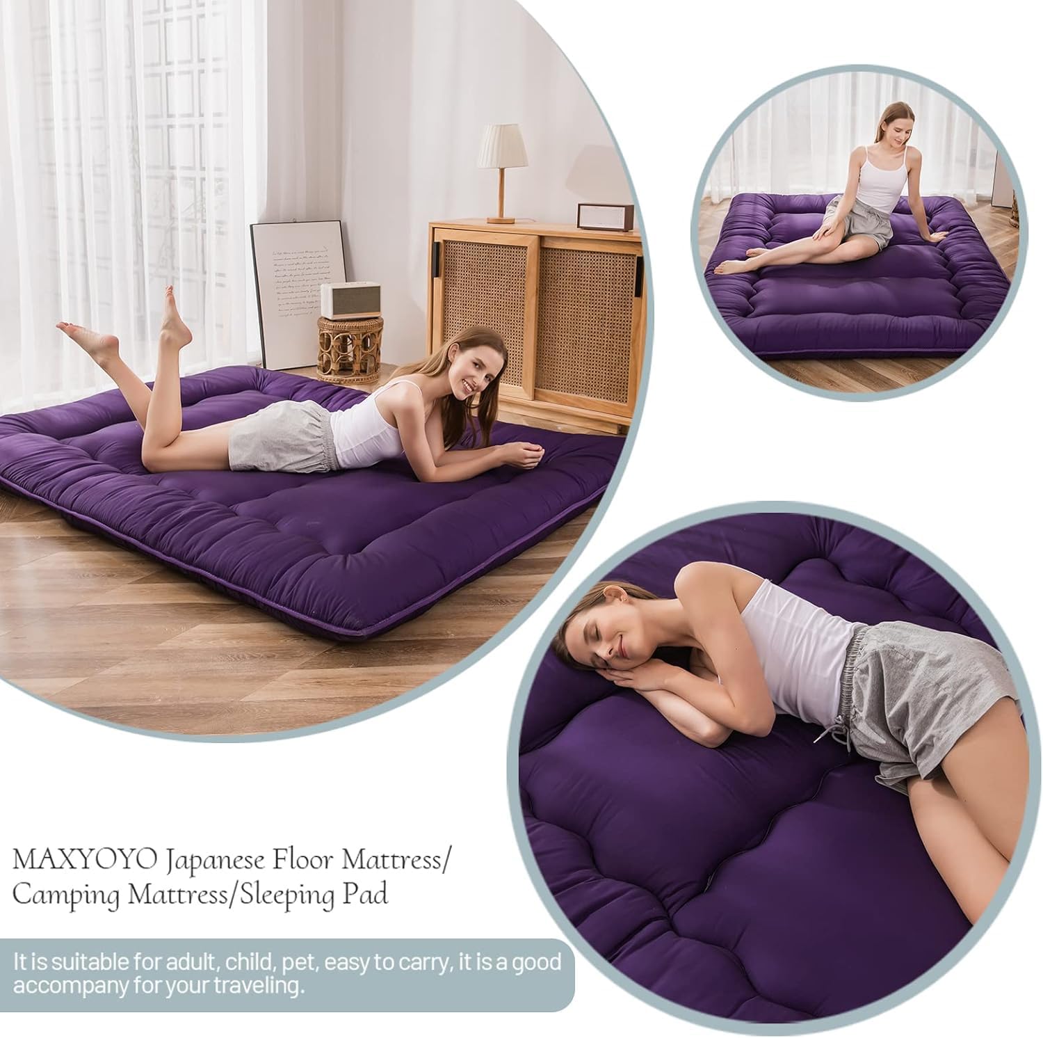 MAXYOYO Futon Mattress, Padded Japanese Floor Mattress Quilted Bed Mattress Topper