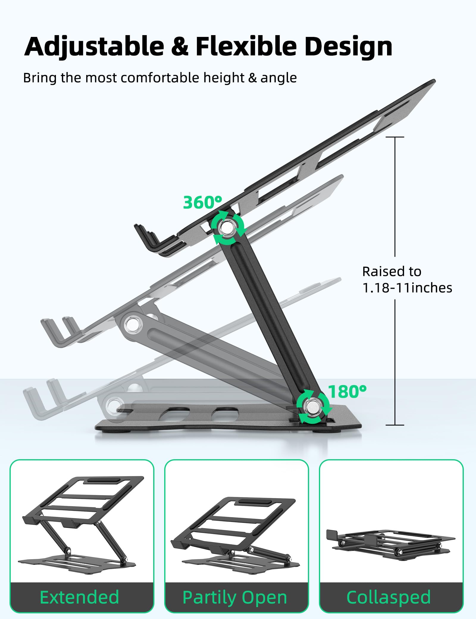 Rupoku Adjustable Laptop Stand, Ergonomic Laptop Riser Heat Vent Computer Stand for Desk