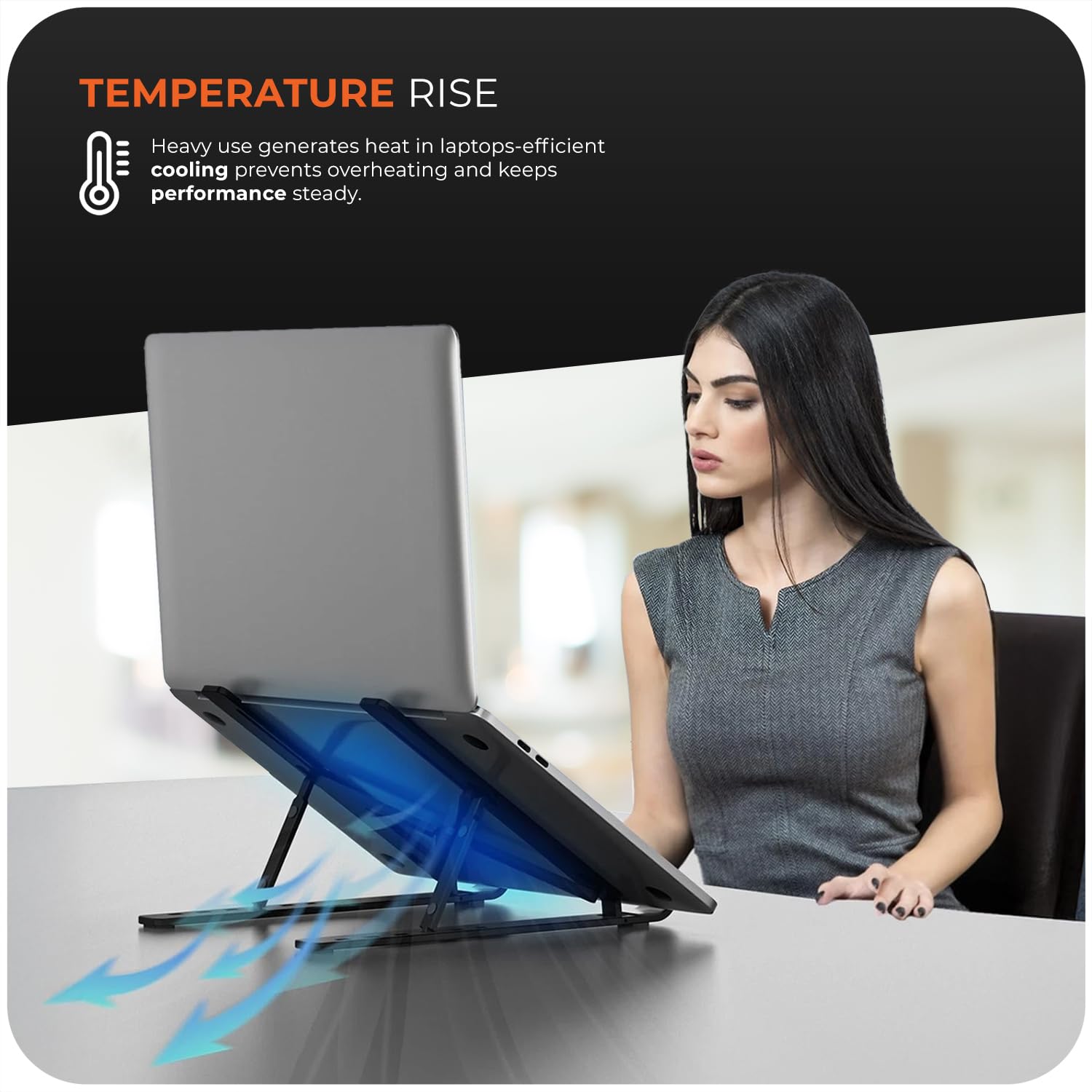 Roe Tenpo Laptop Stand For Desk, 6 Levels Height Adjustable Laptop Riser For Desk, Foldable & Portable, Compatible with MacBook Air/Pro, HP, ASUS