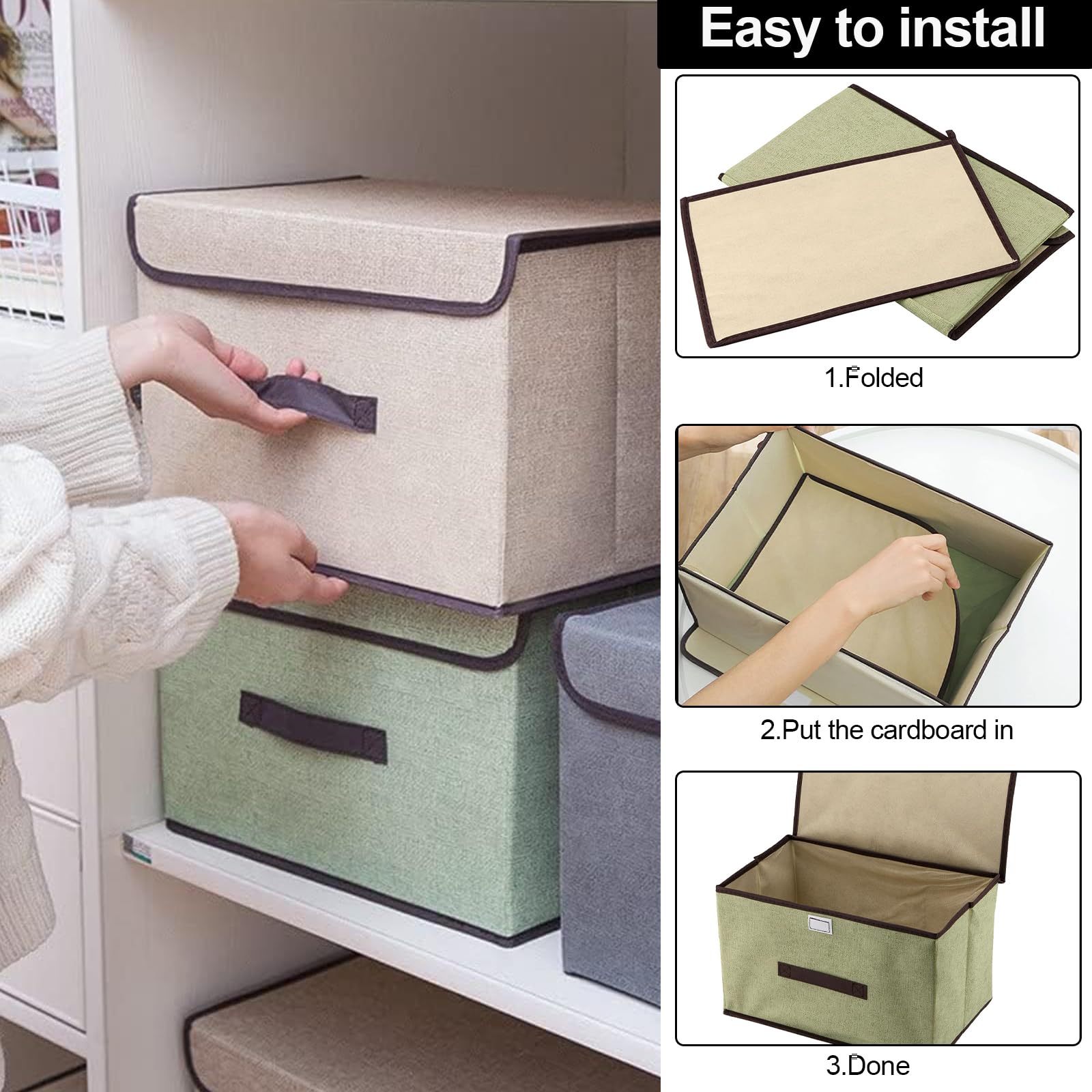 chiquieray Set of 4 Foldable Storage Box,Fabric Storage Boxes,Collapsible Storage Box with Lids