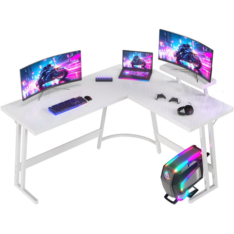 JUMMICO L Shaped Gaming Desk with Large Monitor Stand 150x150x75cm,Corner Desk for Home Office Study Writing Workstation, White