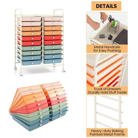 GiantexUK 20 Drawers Storage Trolley, Multipurpose Mobile Rolling Cart with Lockable Wheels