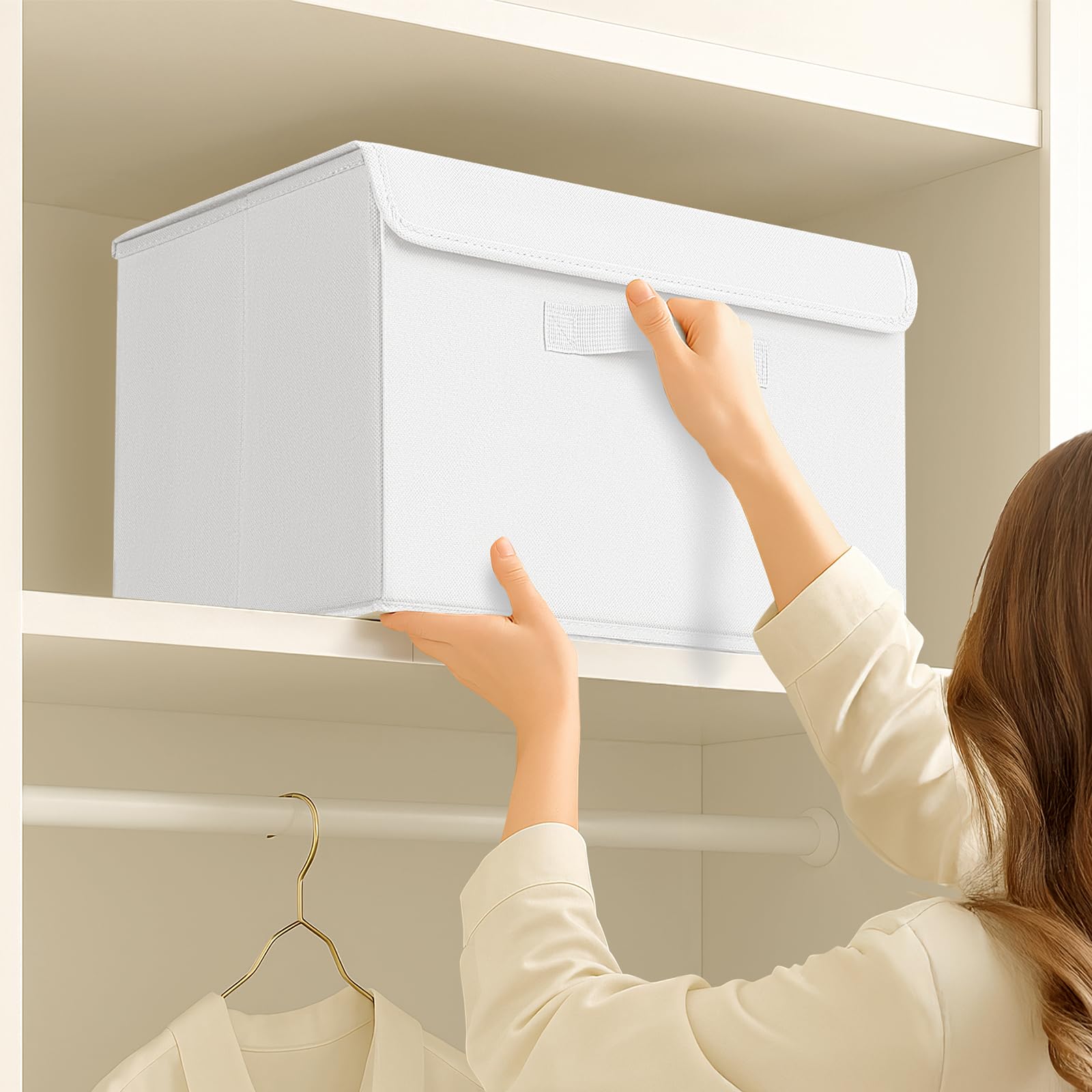 Homsorout Foldable Storage Boxes with Lids - Wardrobe Organiser Bin with Handle Fabric Basket Containers for Clothes, Book, Shelf, Office