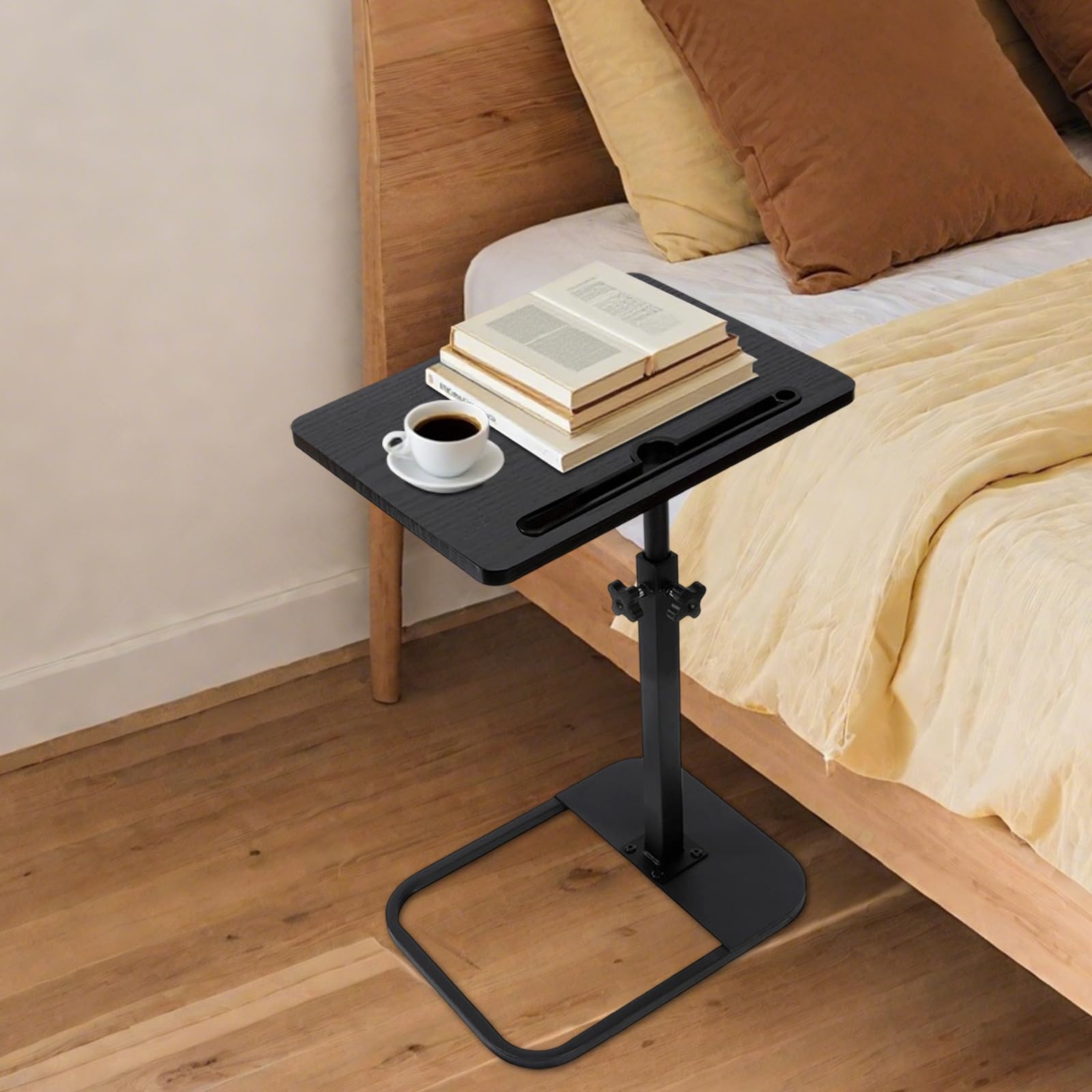 Kiss Me TV Tray Table, Small Adjustable Height C Shaped Sofa Side Table