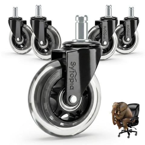 Office Chair Caster Wheels (Universal Stem Size: 11 x 22 mm, Matte Black)