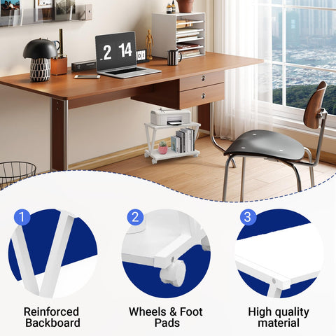 Under Desk Printer Stand with Wheels,2 Tier Mobile Printer Cart 17.3x11x11"