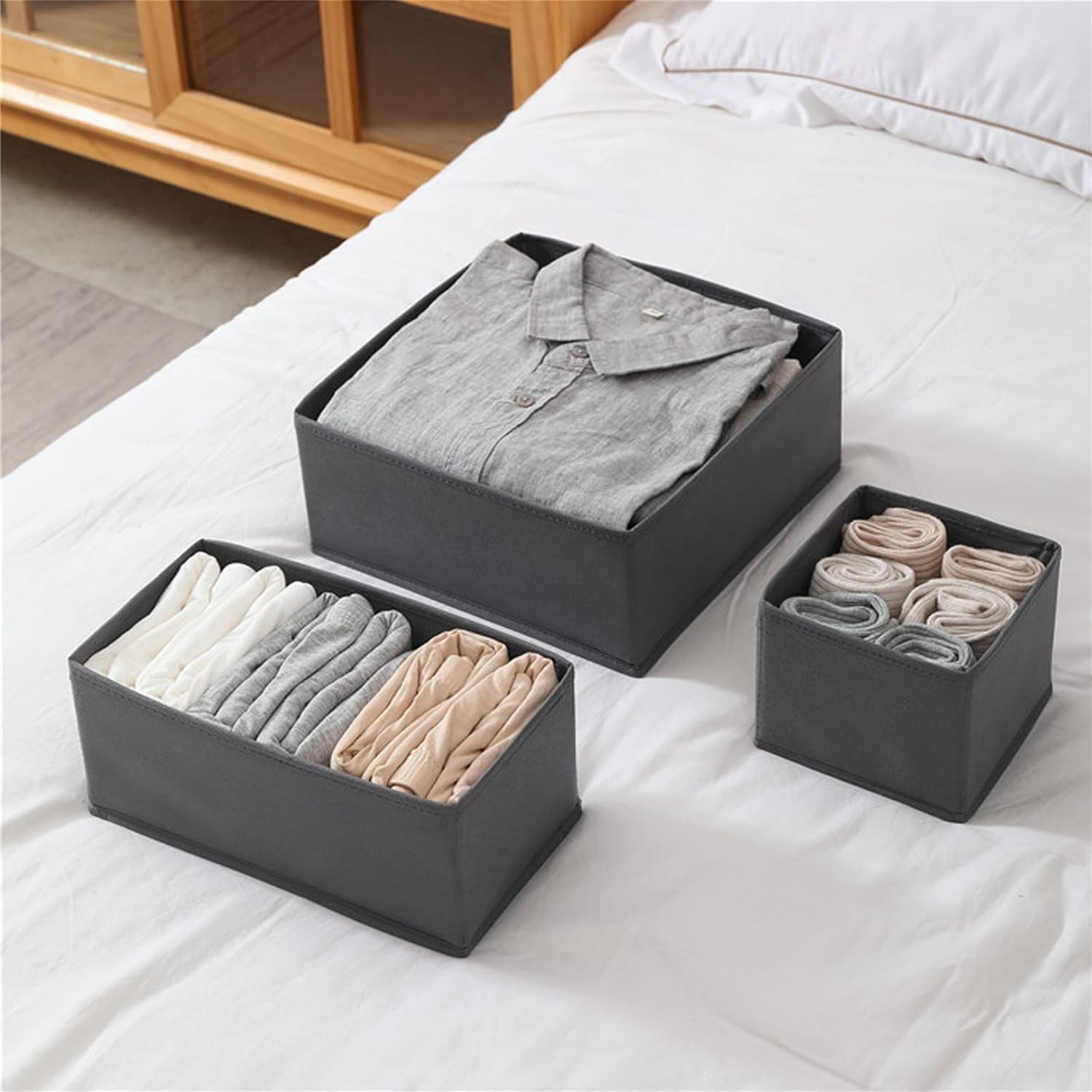 DIRXVMC Sock Underwear Drawer Organisers 6 packs Dresser Drawer Organizers Foldable Wardrobe Storage Box Fabric Drawer Dividers for Bra, Socks