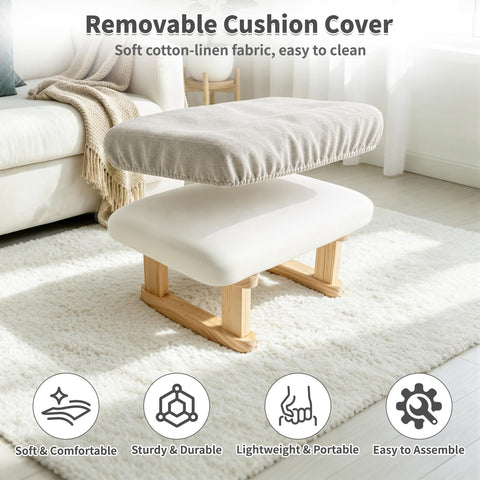 Margolongte Foot Stool, Pouffe Footstool with Removable Cover, Linen Fabric Small Footstool with Cushion