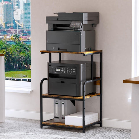 3-Tier Printer Stand, Large Printer Table on Wheels, Movable Printer Stand with Storage, Rolling Printer Cart for Fax Scanner Files Media Player