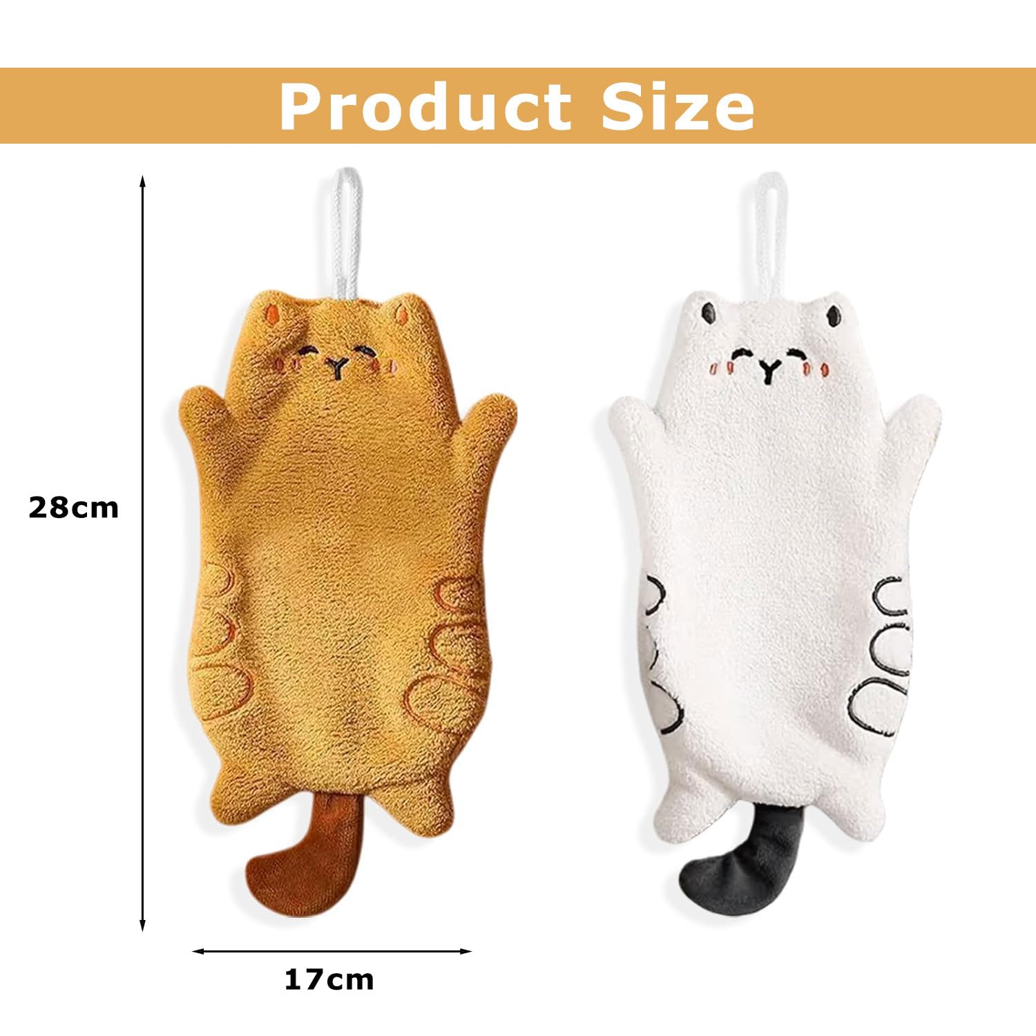 Gansdnek 2 Pcs Cute Cat Towels, Funny Animal Hand Towel, Soft & Absorbent, Absorbent Hanging Towel, Quick-Drying Towel for Kitchen and Bathroom