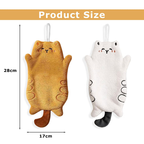Gansdnek 2 Pcs Cute Cat Towels, Funny Animal Hand Towel, Soft & Absorbent, Absorbent Hanging Towel, Quick-Drying Towel for Kitchen and Bathroom