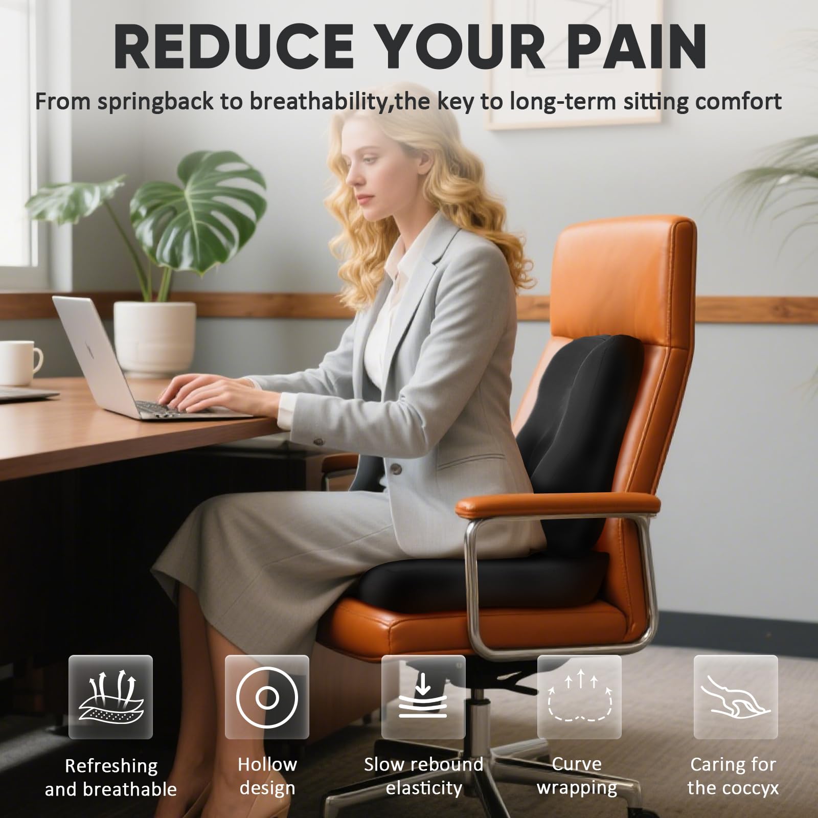 Lumbar Support Cushion for Office Chair,Ergonomic Design Memory Foam Seat Pillow, Pain Relief Sciatica Tailbone Back Support