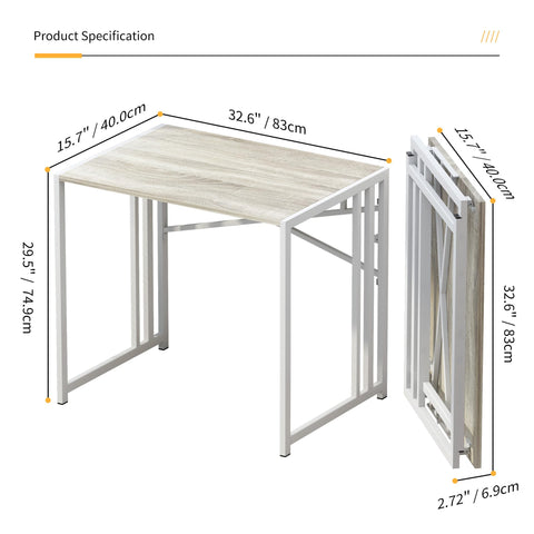 Lutown-Teen Folding Computer Desk 47 inch No Assembly Required, Grey