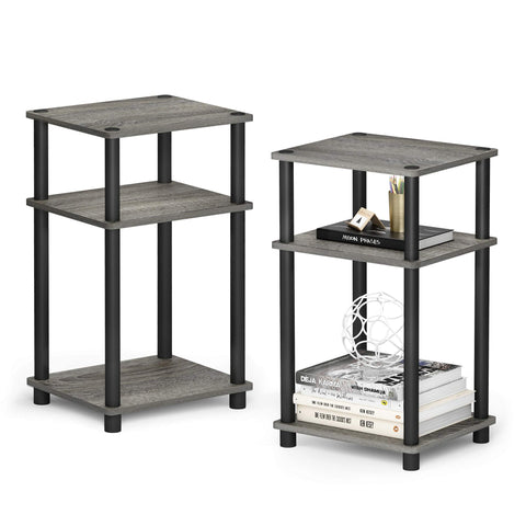 Furinno Just 3-Tier Turn-N-Tube End Table, Side Table, Nightstand, French Oak/Black, 2-Pack