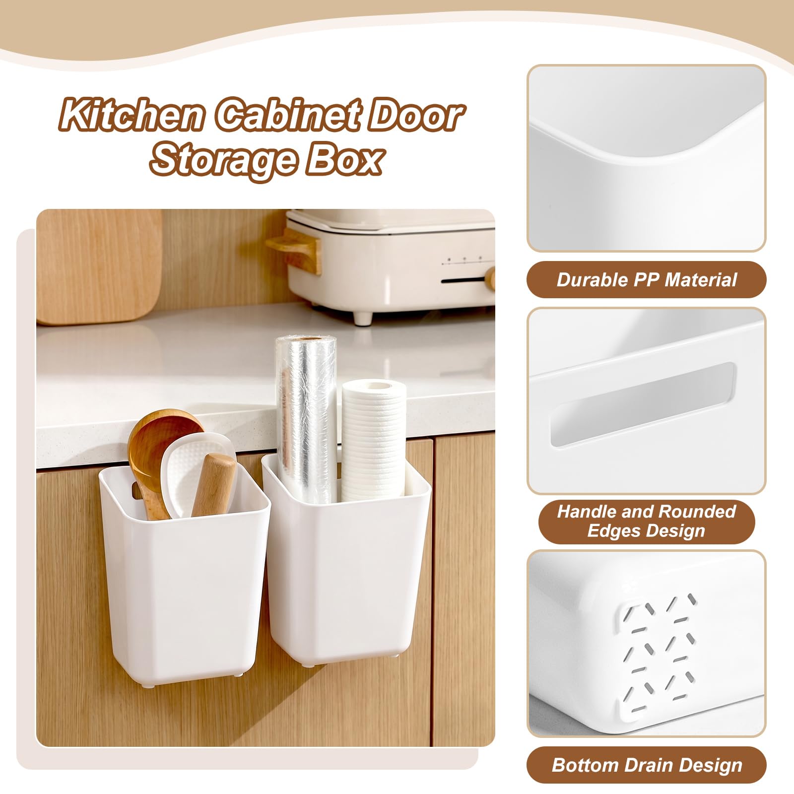Surflyee 4PCS Kitchen Cabinet Door Storage Box, Kitchen Cupboard Organiser