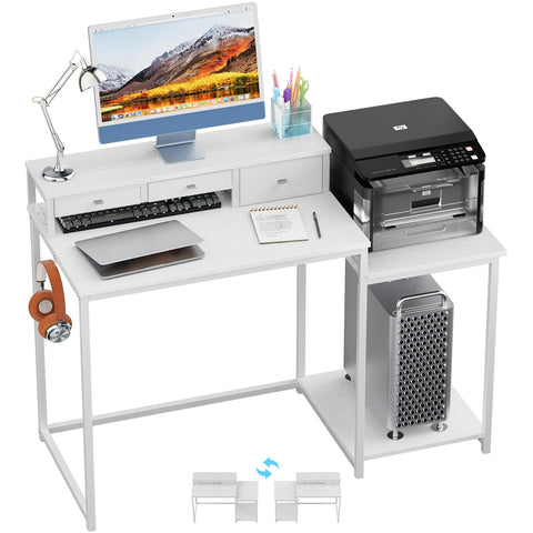 WOHOMO 120cm Computer Desk with 3 Drawers, Printer Shelf and Monitor Stand