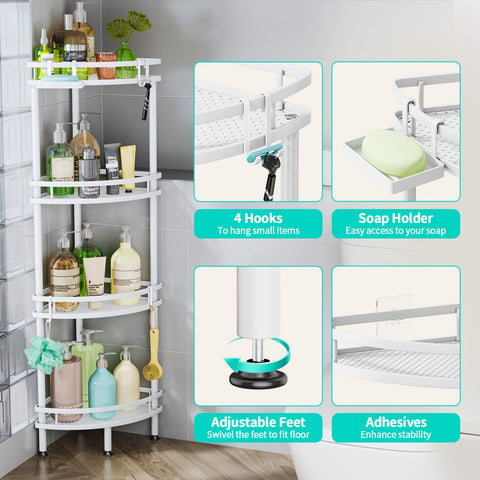 HapiRm Freestanding Shower Caddy Corner - 3 Tier Adjustable Feet Shelves