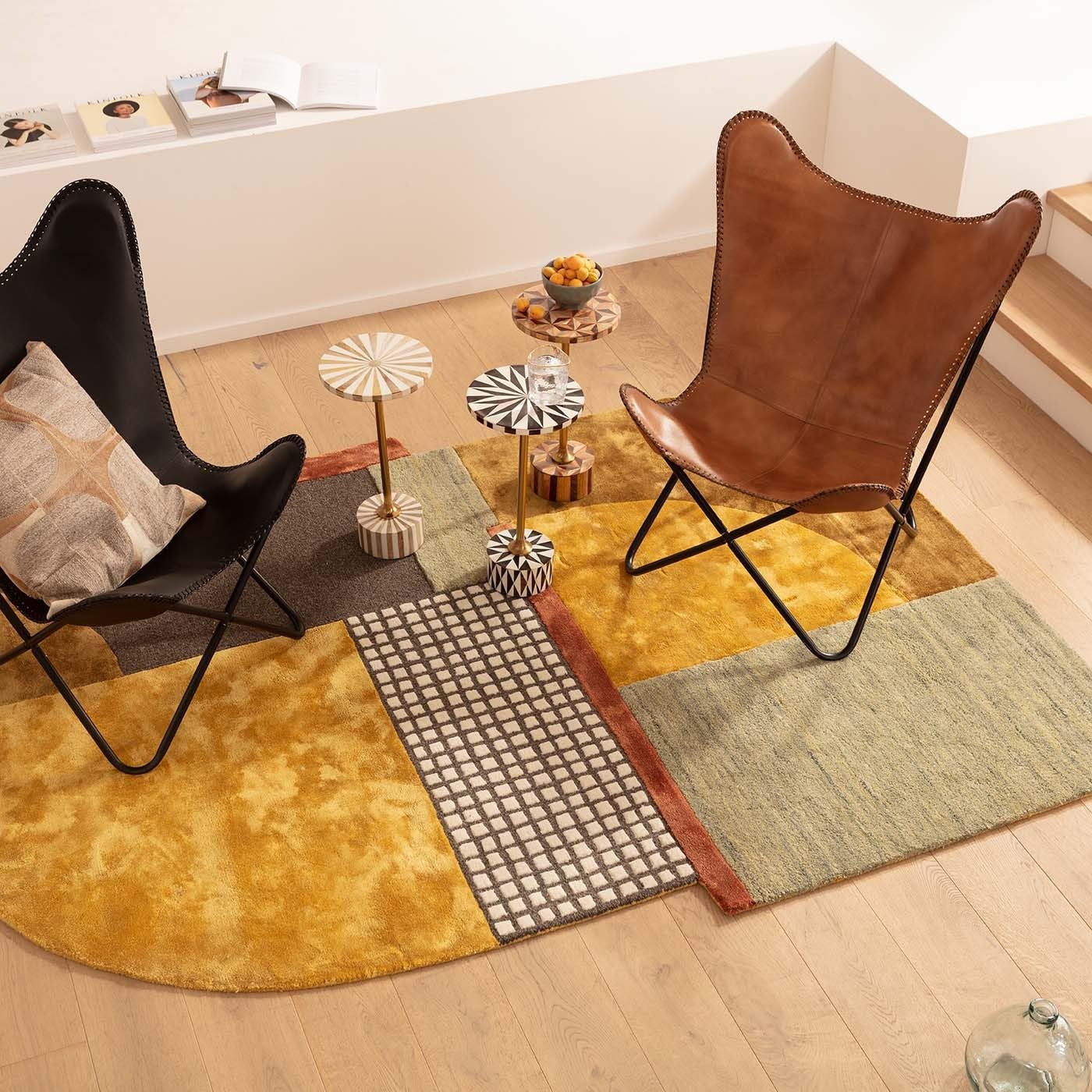 Kare Design Side Table Domero Star, Brown and White, 25 cm Diameter
