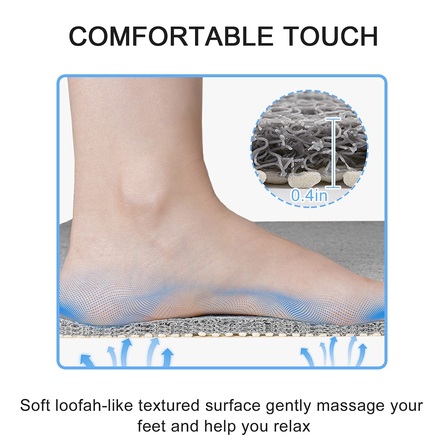 Shower Mat (80 x 40 cm), Non Slip Bath Mats for Inside Bath, Anti Mould Antibacterial PVC Loofah Shower Mat