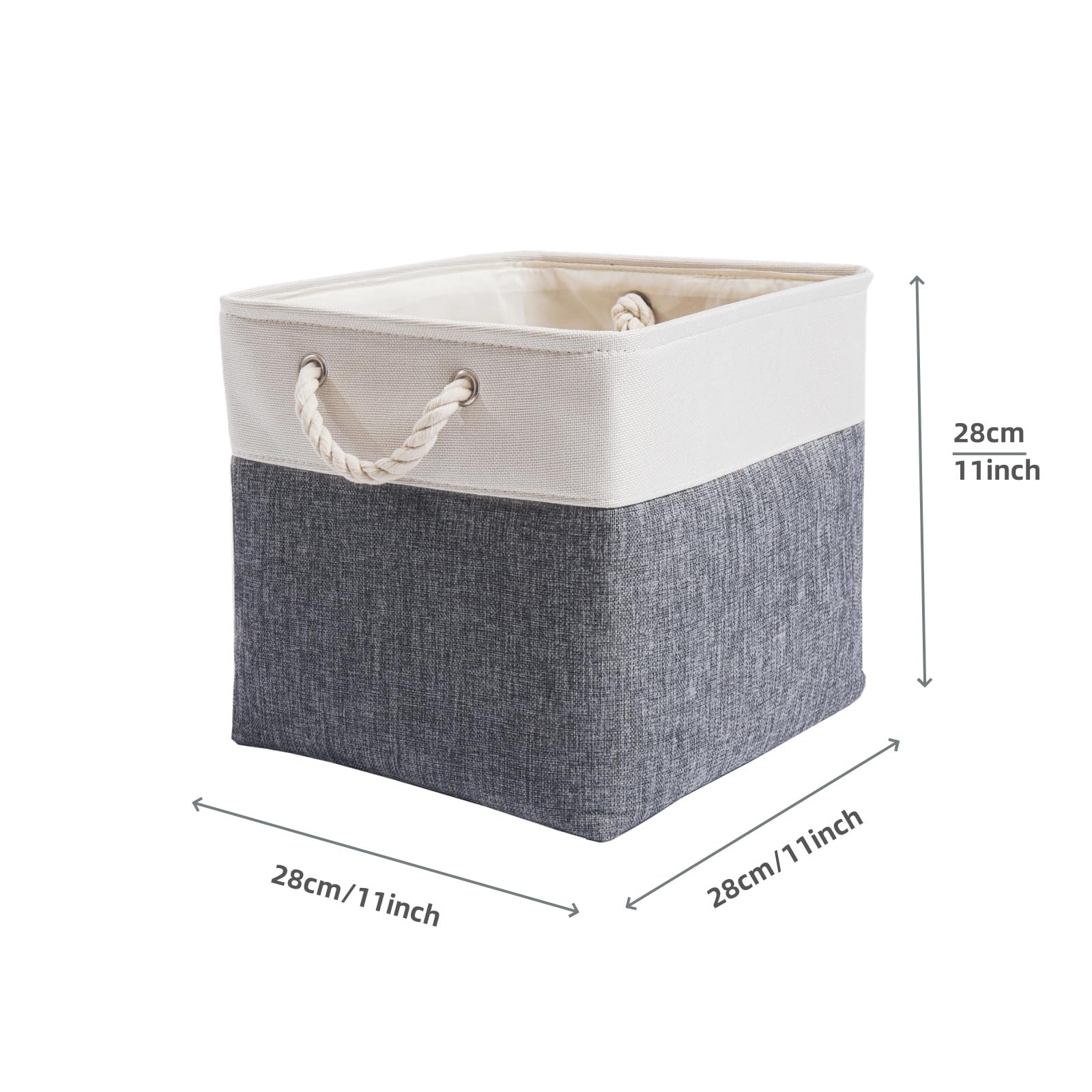 Mangata Canvas Storage Boxes, 28x28x28cm Fabric Storage Baskets for Shelves Organizing Clothes Nursery Home (Cold Grey&White, Set of 3)