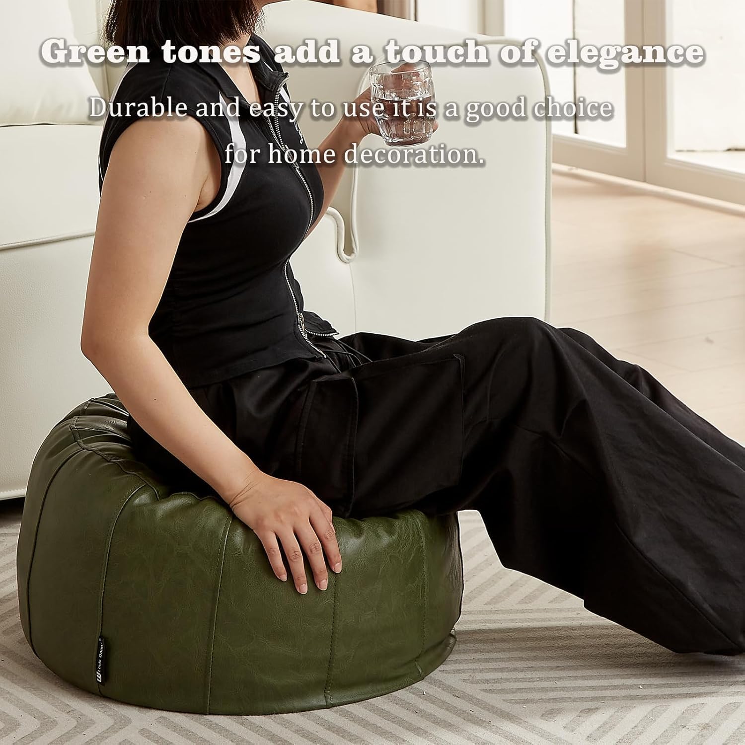 Louis Donné Moroccan Pouffe Cover, Faux Leather Waterproof Ottoman Cover Unstuffed