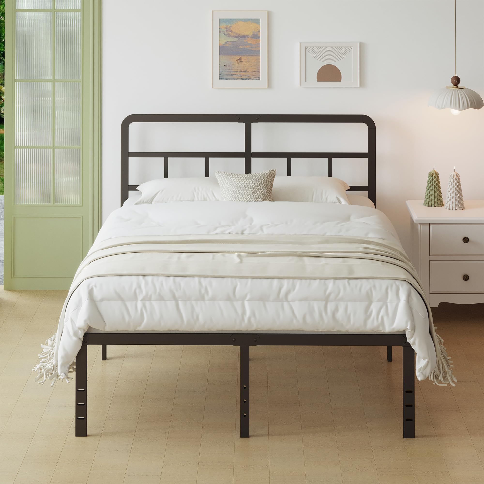 Lutown-Teen European Double Bed Frame 160 x 190 cm with Headboard, Black