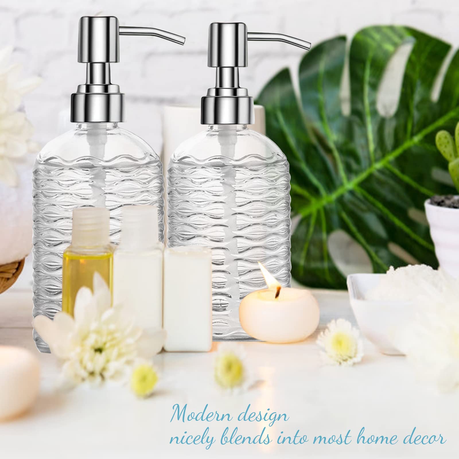 Glass Soap Dispenser Bottle with Pump, Versatile 14 Oz Dripless Pump Bottle, Refillable Liquid Hand Jar Dispenser for Bathroom, Countertop, Kitchen
