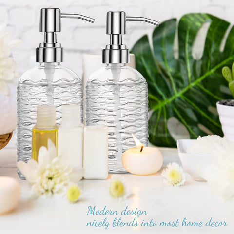 Glass Soap Dispenser Bottle with Pump, Versatile 14 Oz Dripless Pump Bottle, Refillable Liquid Hand Jar Dispenser for Bathroom, Countertop, Kitchen