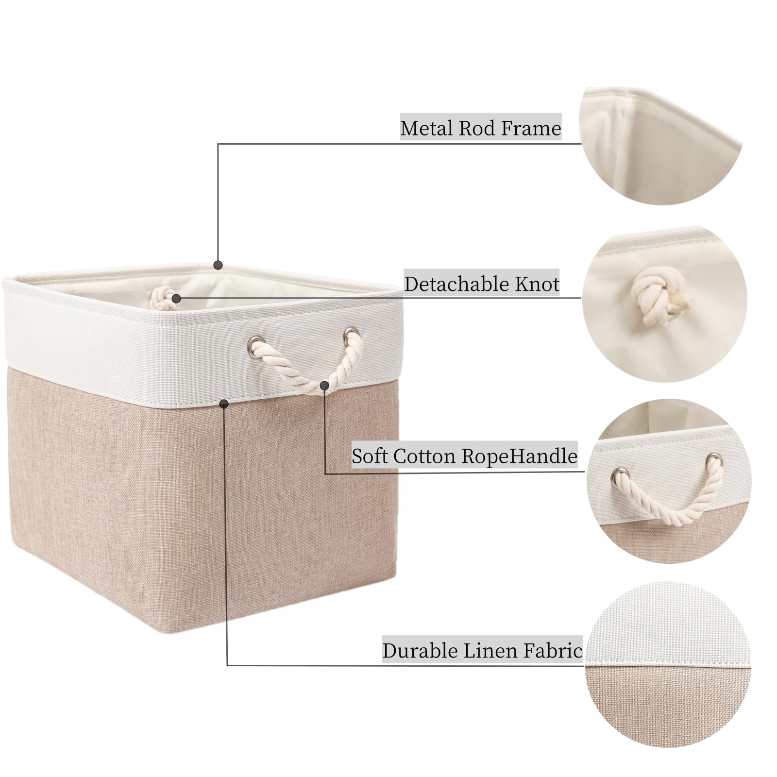 Mangata Fabric Storage Baskets,33 x 38 x 33cm Large Foldable Storage Boxes for Organizing Clothes Shelf Nursery Closet(Beige/White, Set of 3)