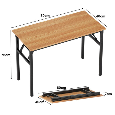 sogesfurniture Folding Table Office Study Writing Desk Workstation Dining Table, No Install Needed, 80x40x75cm, Teak&Black BHEU-LP-AC5YB-8040
