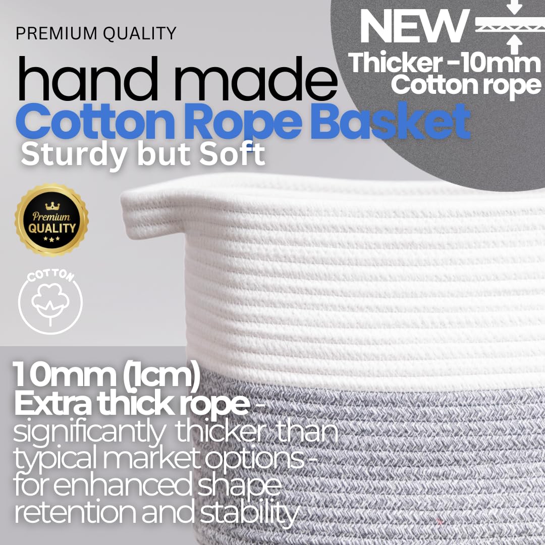 4pcs Cotton Rope Storage Basket Set, (3 Medium + 1 Small) Woven Baskets with Handles for Living Room, Bedroom, Bathroom & Nursery