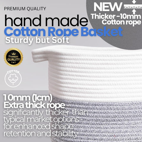 4pcs Cotton Rope Storage Basket Set, (3 Medium + 1 Small) Woven Baskets with Handles for Living Room, Bedroom, Bathroom & Nursery