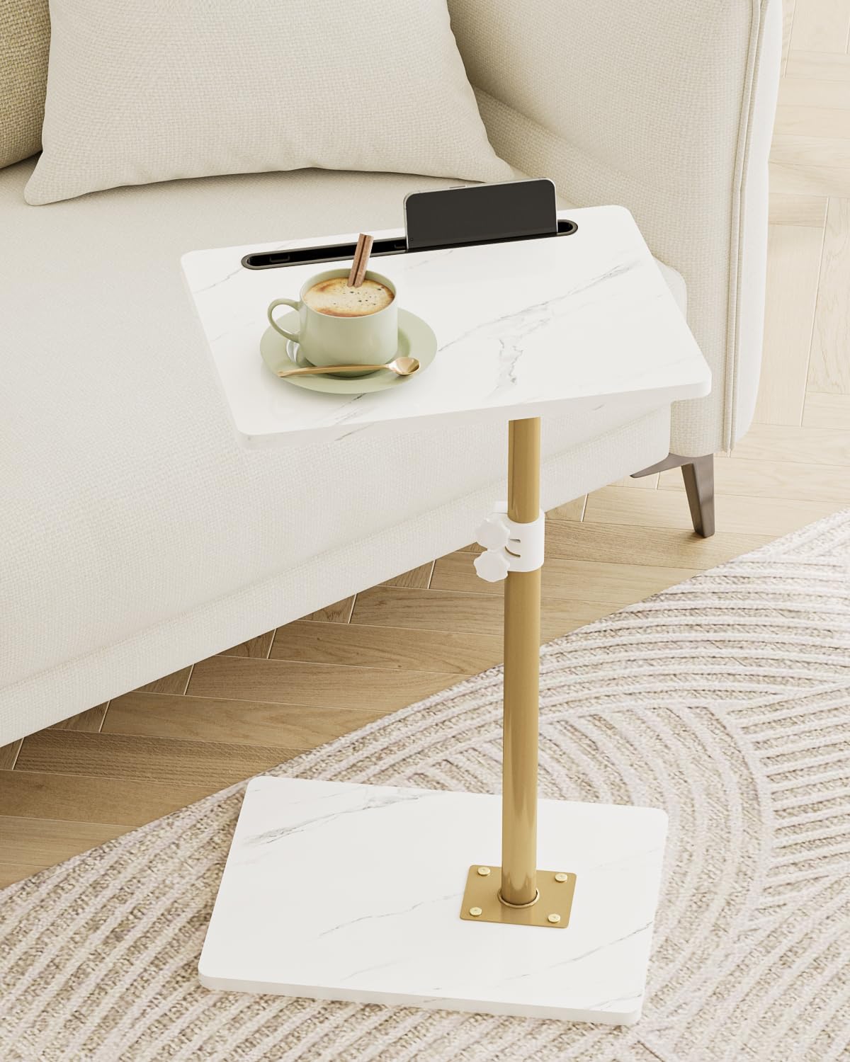 Apetaccat Side Table, C-Shaped Adjustable Sofa Table, 360°Swivel Coffee Tables,40x30x(45-83) cm,Small End Tables Bedside for Living Room